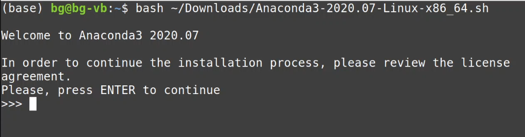 Anaconda Linux Installation Start in Terminal