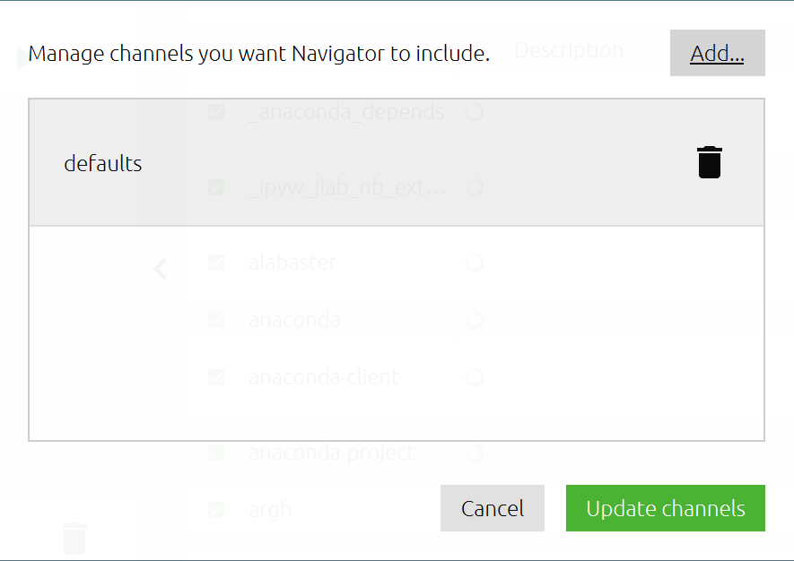 Anaconda Navigator Channel Window